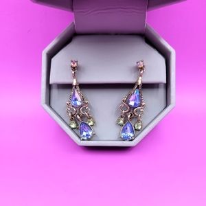 Blue and green silver toned chandelier earrings